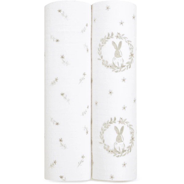 Aden +anais™ Musslin Pucktuch 2-pack Blush Ing Bunnies 3 Aden +anais™ Musslin Pucktuch 2-pack Blush Ing Bunnies