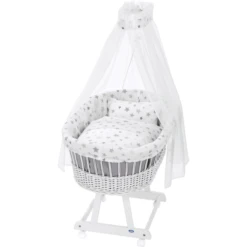 Alvi® Wieg Birthe Compleet, Wit, 777-9 Star Zilvergrijs