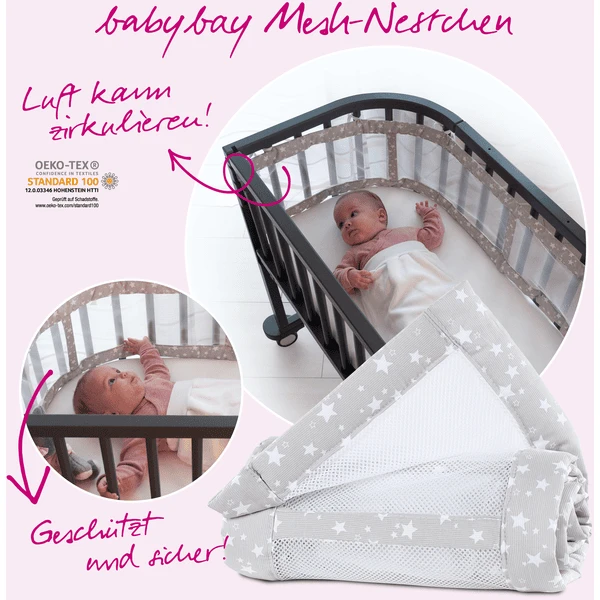 Babybay® Nestje Mesh-Piqué Original Parelgrijs Sterren 149x25 Cm 4 Babybay® Nestje Mesh-Piqué Original Parelgrijs Sterren 149x25 Cm - Afbeelding 2