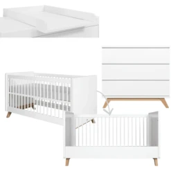Bopita Babykamer Lynn 2-delig Met Ombouwbaar Commode 70 X 140 Cm Wit / Natuur