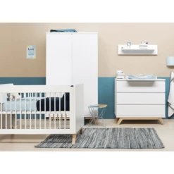 Bopita Babykamer Lynn 3-delig 60 X 120 Cm Wit / Natuur Met Aankleedkussen