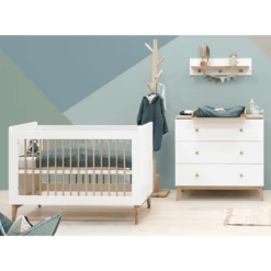 Bopita Babykamer Paris 2-delig 60 X 120 Wit/ Natuur Cm Met Aankleedplateau
