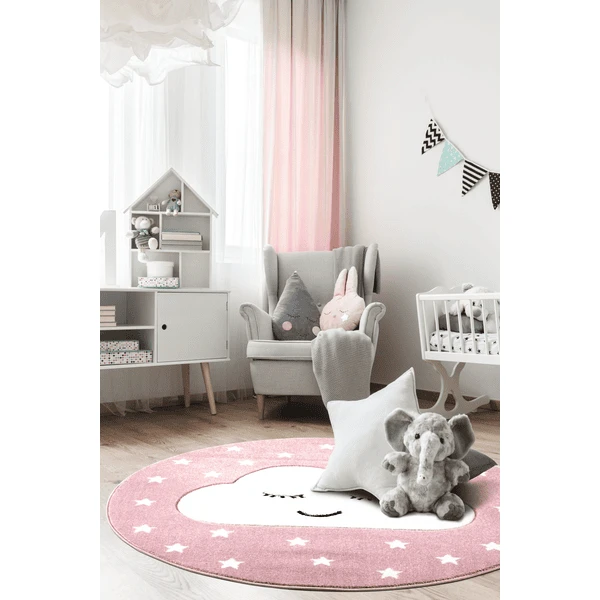 LIVONE Tapijt Kids Love Rugs Smiley Cloud Rond Roze/wit 133 Cm 6 LIVONE Tapijt Kids Love Rugs Smiley Cloud Rond Roze/wit 133 Cm - Afbeelding 4
