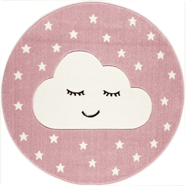 LIVONE Tapijt Kids Love Rugs Smiley Cloud Rond Roze/wit 133 Cm 7 LIVONE Tapijt Kids Love Rugs Smiley Cloud Rond Roze/wit 133 Cm - Afbeelding 5