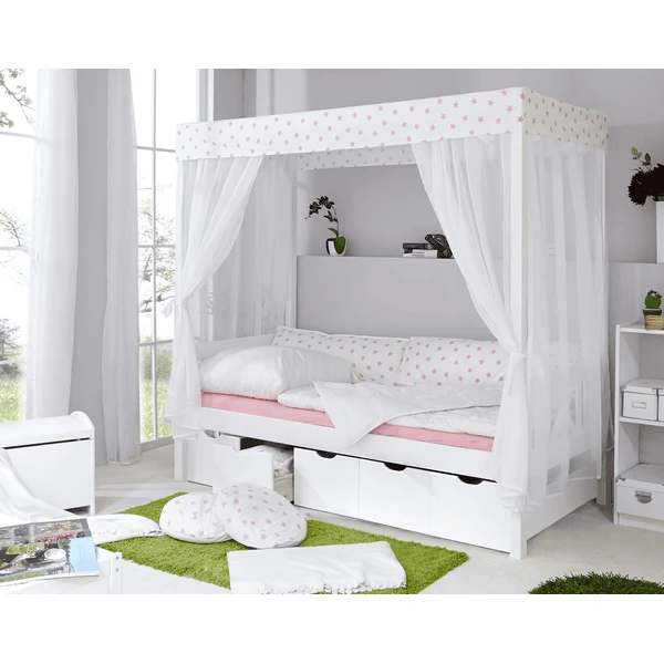 TiCAA Hemelbed Sterren Wit-Roze Var. 2 Met 5 Lades 3 TiCAA Hemelbed Sterren Wit-Roze Var. 2 Met 5 Lades
