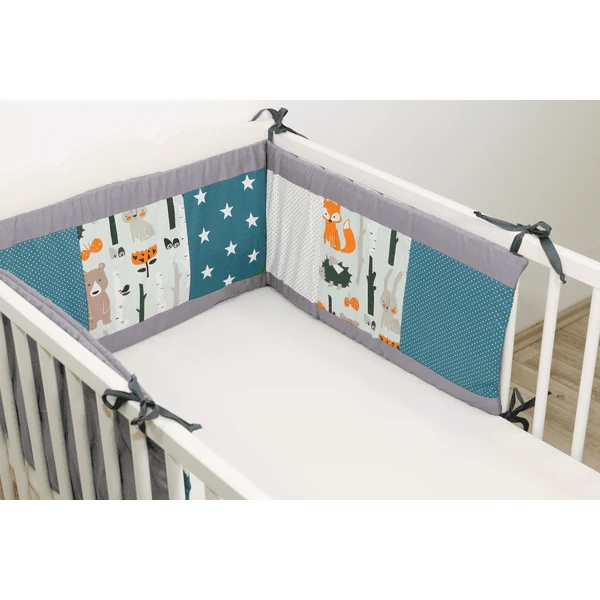 Ullenboom Patchwork-Nestje Voor Babybed 140x70 Cm Bosdieren Petrol (210 Cm Hoofddeel) 4 Ullenboom Patchwork-Nestje Voor Babybed 140x70 Cm Bosdieren Petrol (210 Cm Hoofddeel) - Afbeelding 2