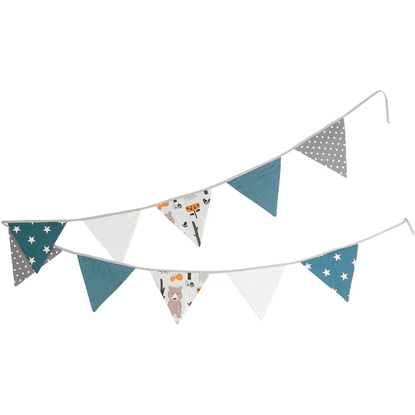 Ullenboom Vlaggenslinger Stof 325 Cm (10 Vlaggetjes) Bosdieren Petrol 4 Ullenboom Vlaggenslinger Stof 325 Cm (10 Vlaggetjes) Bosdieren Petrol - Afbeelding 2