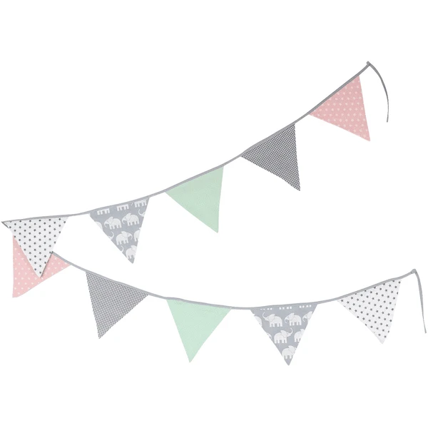 Ullenboom Vlaggenslinger Stof 325 Cm (10 Vlaggetjes) Olifant Mint Roze 4 Ullenboom Vlaggenslinger Stof 325 Cm (10 Vlaggetjes) Olifant Mint Roze - Afbeelding 2
